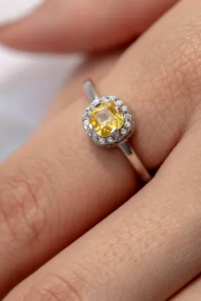 1.25ct Cushion Cut Brilliant Light Yellow Diamond and Round shape Diamond Unique Engagement Ring