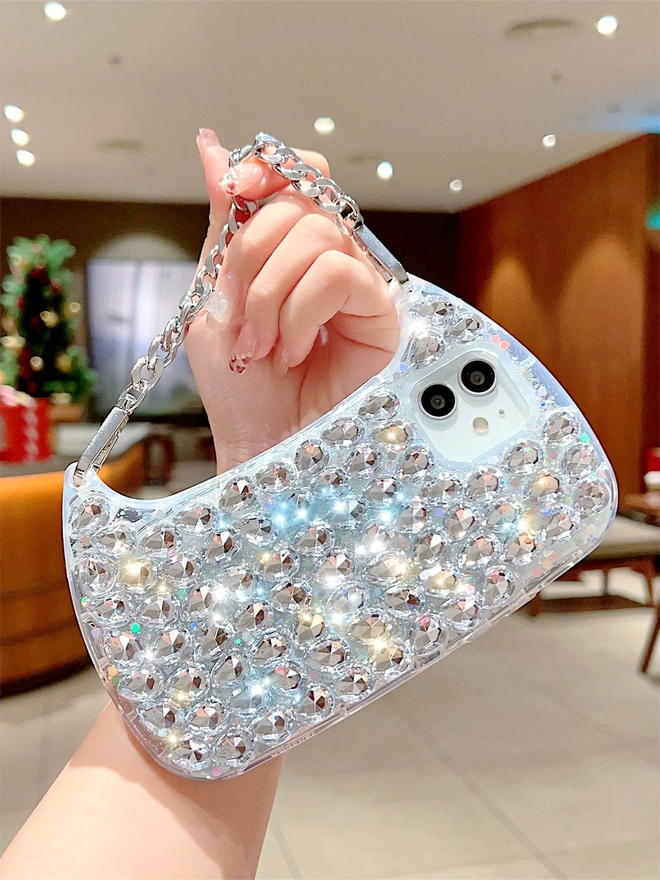 Elegant Rhinestone-Embellished Diamond Phone Case with Lanyard - Stylish Bag-Design Accessory