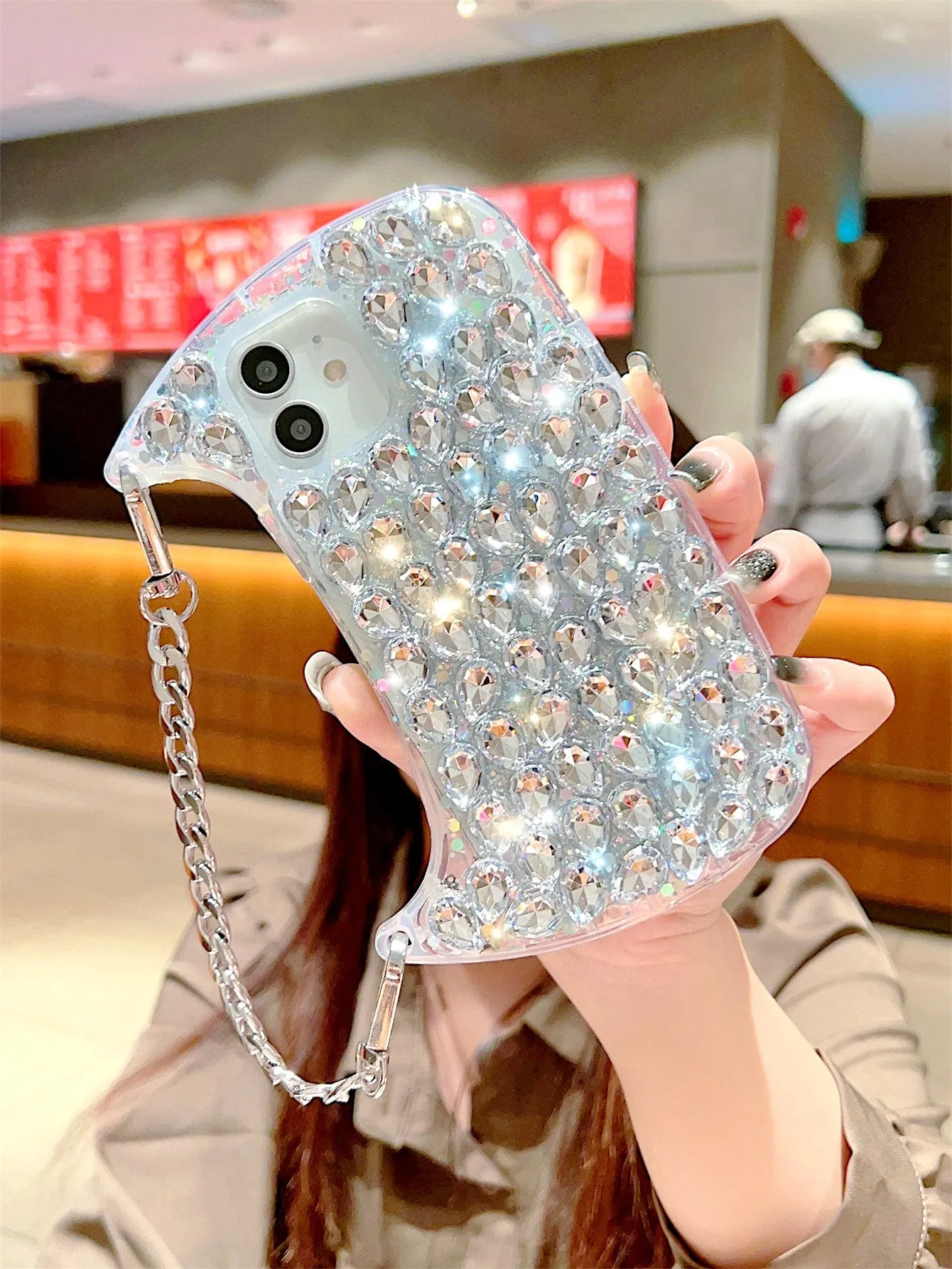 Elegant Rhinestone-Embellished Diamond Phone Case with Lanyard - Stylish Bag-Design Accessory