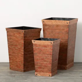 24"H Sullivans Copper Trim Medium Planters Set of 3, Copper