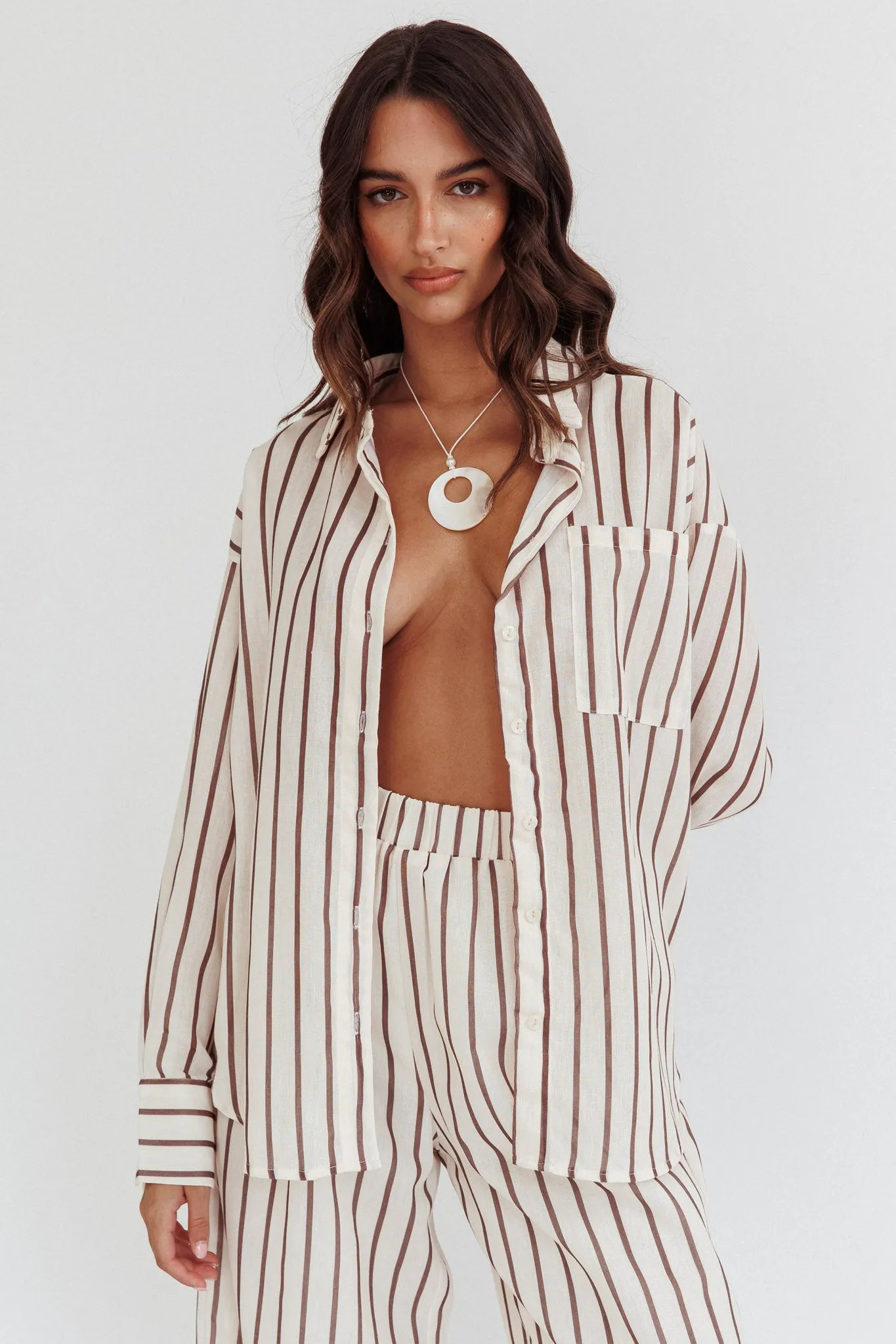 Alex Long Sleeve Shirt Stripe Latte