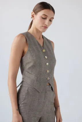 Annie Vest in Linen Herringbone