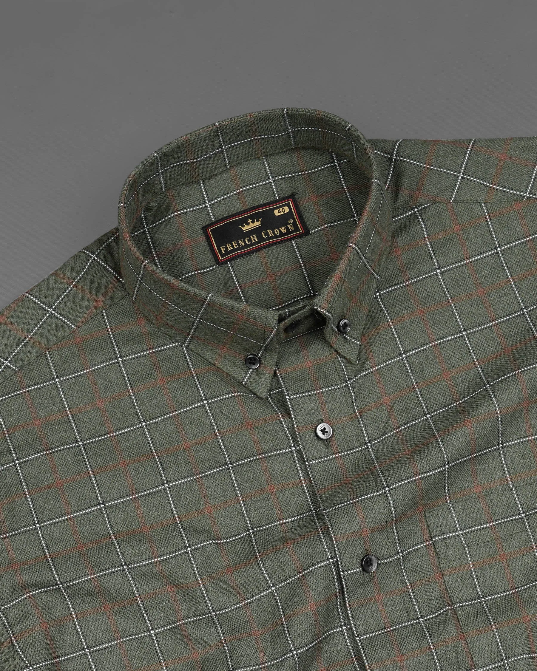 Asparagus Green Windowpane Dobby Textured Premium Giza Cotton Shirt