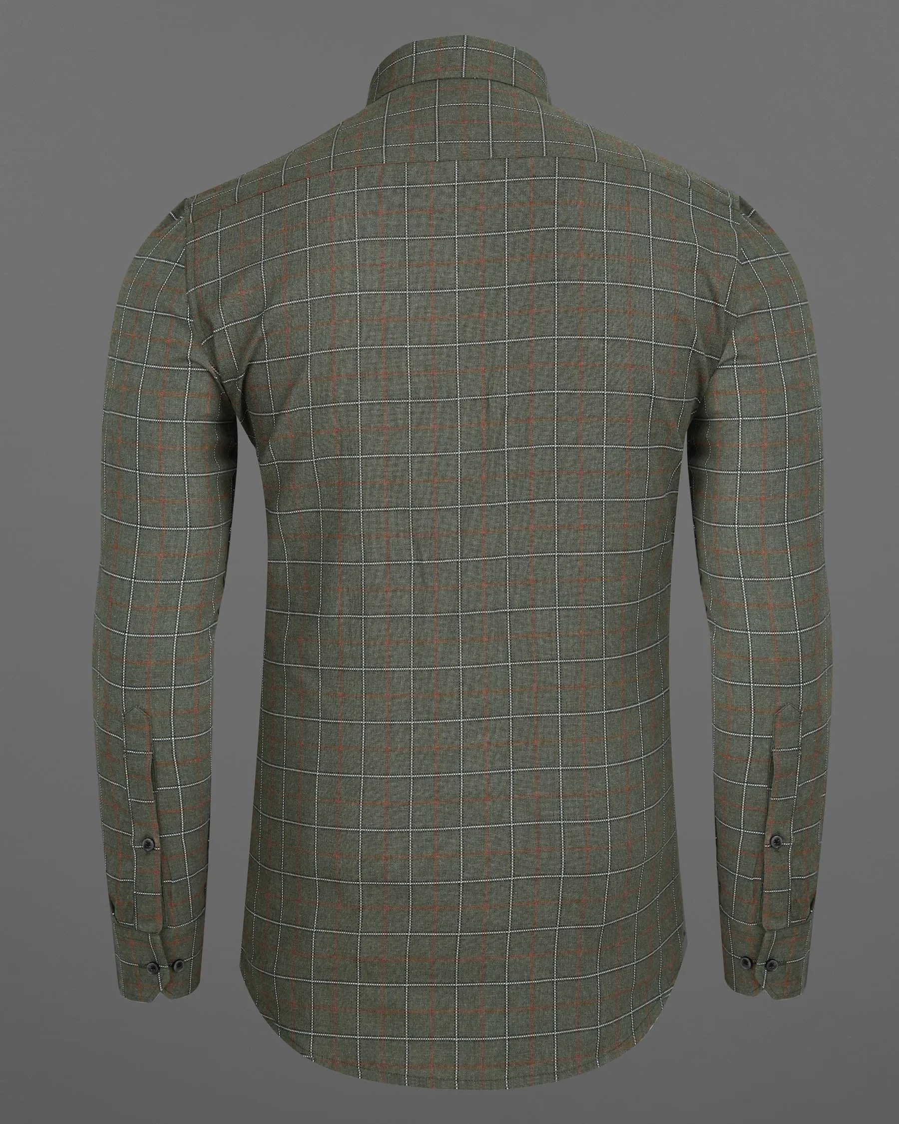 Asparagus Green Windowpane Dobby Textured Premium Giza Cotton Shirt