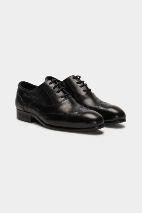 Billy Wingtip Lace-Up Shoes  - Black Leather for Kids