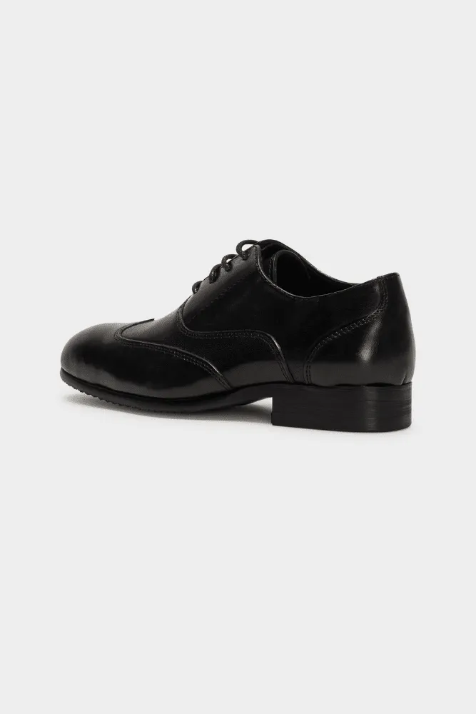 Billy Wingtip Lace-Up Shoes  - Black Leather for Kids