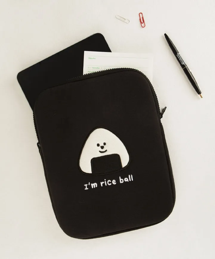 Black Cute Triangle Rice Ball Laptop Sleeves 11 for iPad 13 Cases Skins Protective Covers Purses Handbags Square Cushion Pouches Embroidery School Collage Office