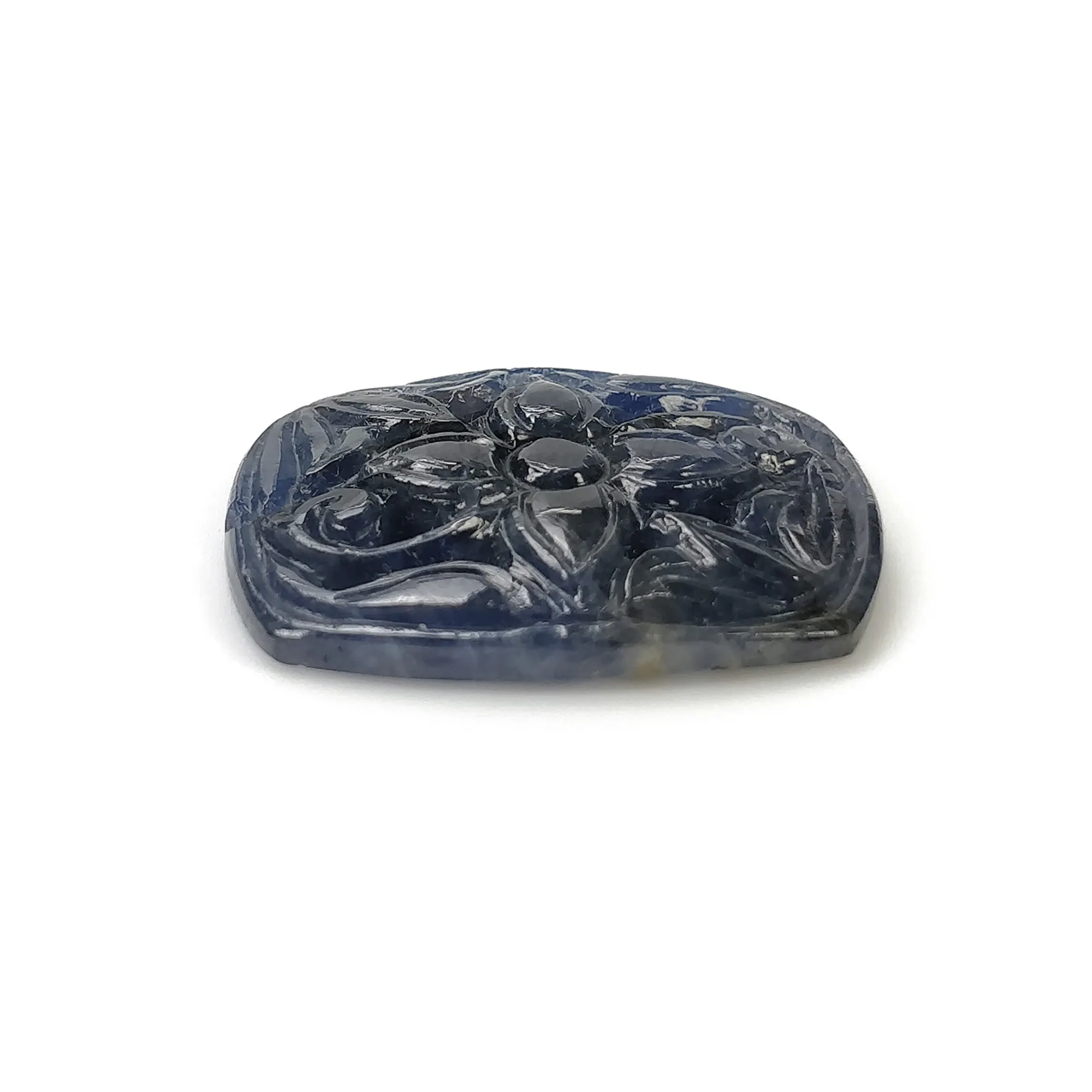 BLUE SAPPHIRE Gemstone Carving : 23.50cts Natural Untreated Unheated Sapphire Hand Carved Cushion Shape 24*19mm (With Video)