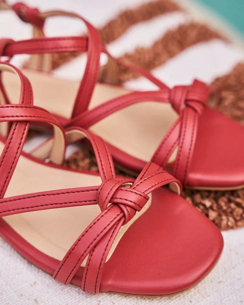 Borneo Cross Strap Vegan Apple Leather Flat Sandals | Coral