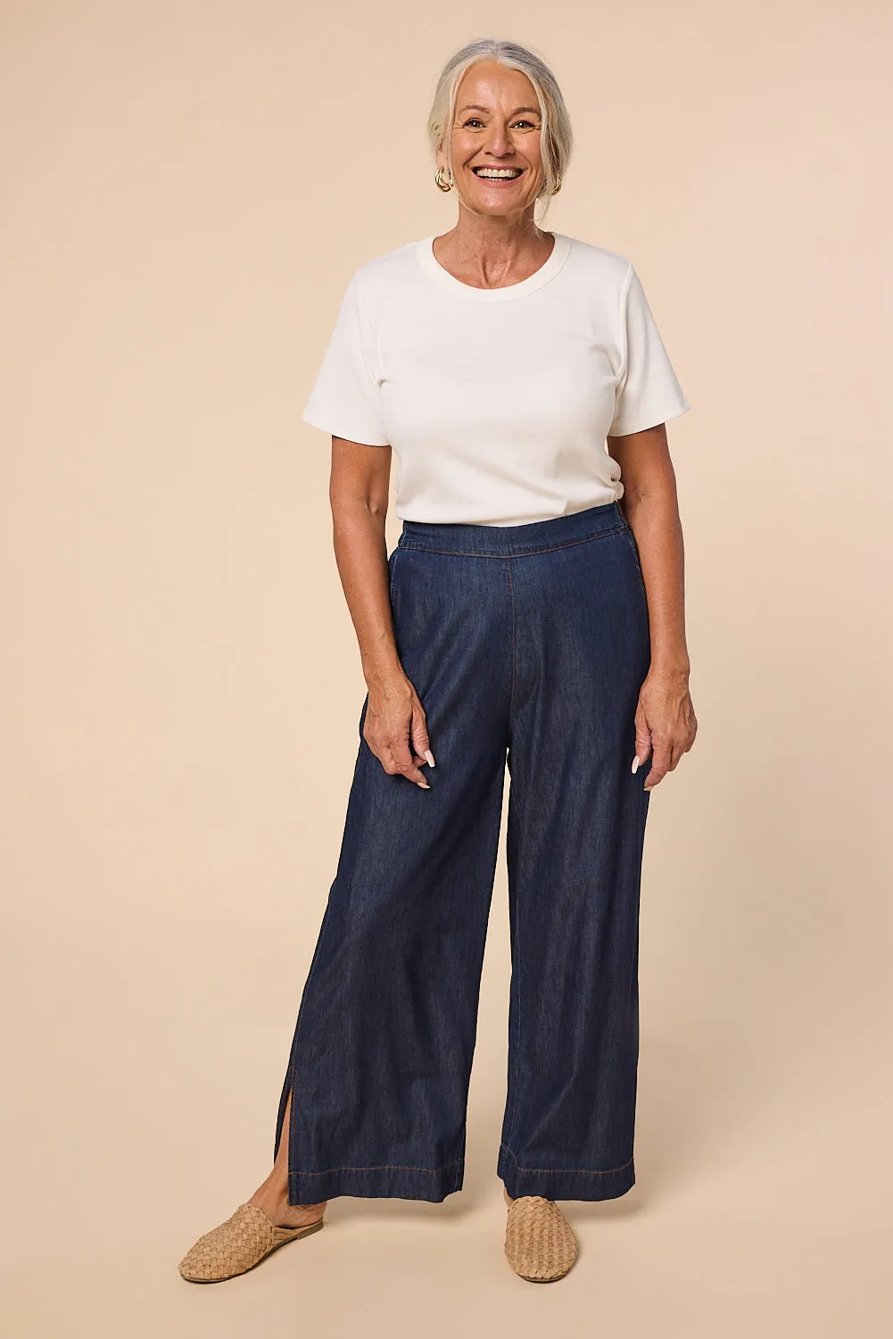 Camille Chambray Pant in Dark Wash