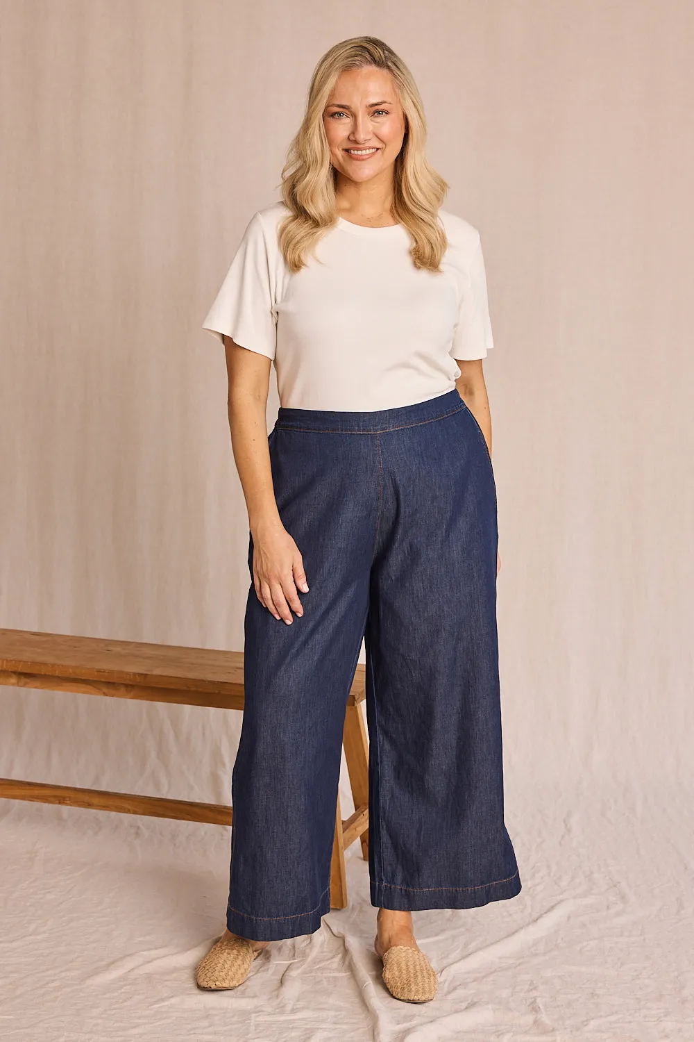 Camille Chambray Pant in Dark Wash