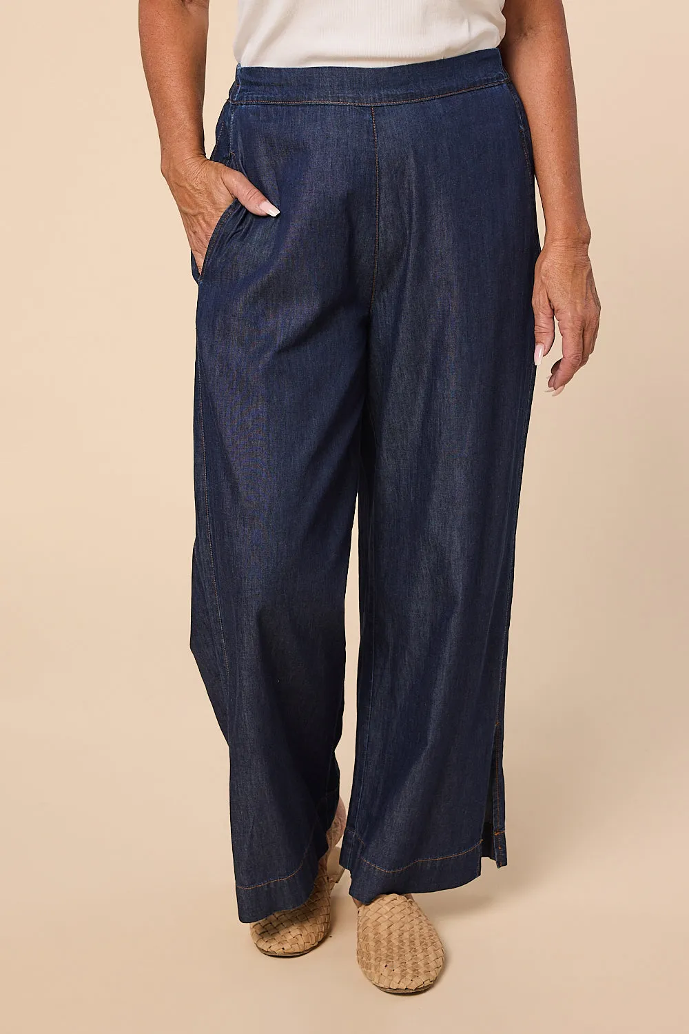 Camille Chambray Pant in Dark Wash