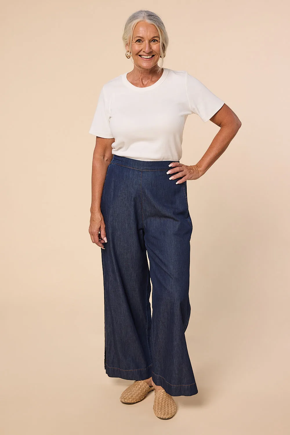 Camille Chambray Pant in Dark Wash