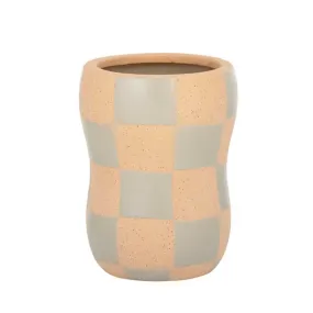 Checkers Ceramic Vase - 12 x 16cm - Wht/Grey