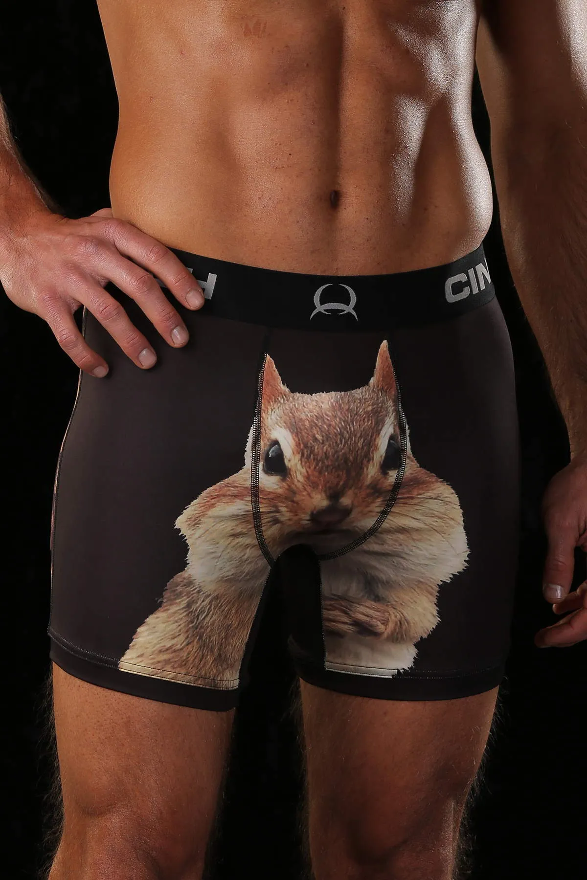 'Cinch' Men's 6 Squirrel Boxer Briefs - Black / Brown