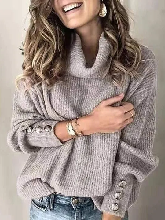 Classic Turtleneck Solid Color Sweatshirt Sweater for Women