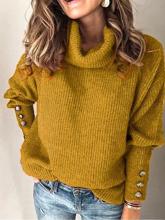 Classic Turtleneck Solid Color Sweatshirt Sweater for Women