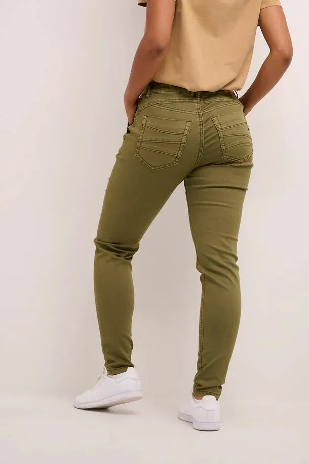 Cream Holly 7/8 Twill Pants - Burnt Olive