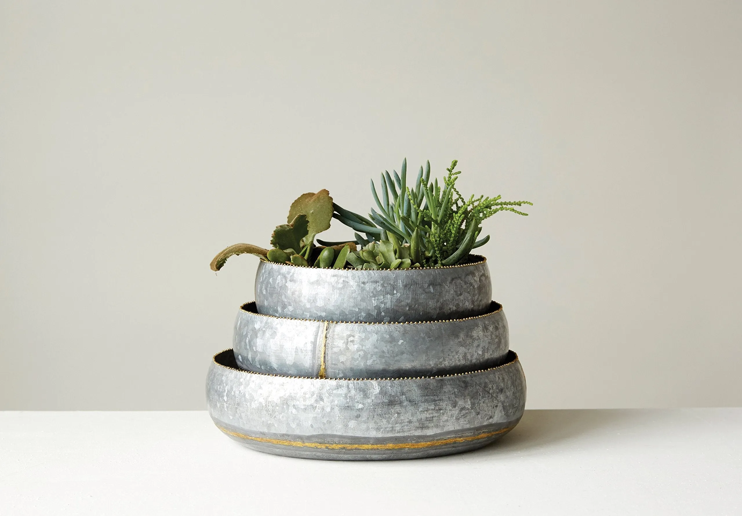 Creative Co-op Set of 3 Decorative Metal Bowls/Planters