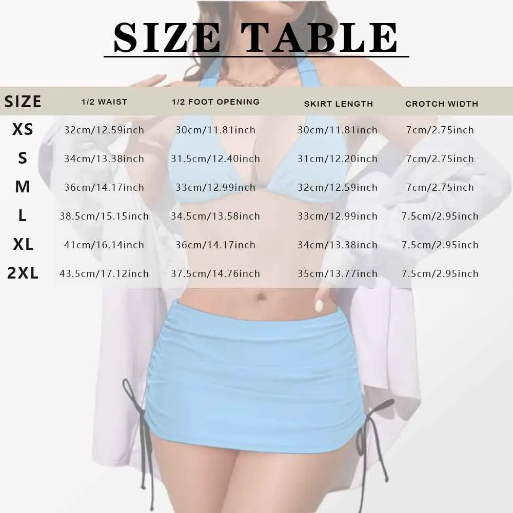 Custom Seamless Face 3-Pieces Bikini Set Halter Neck Top Bikini Skirts with Drawstring