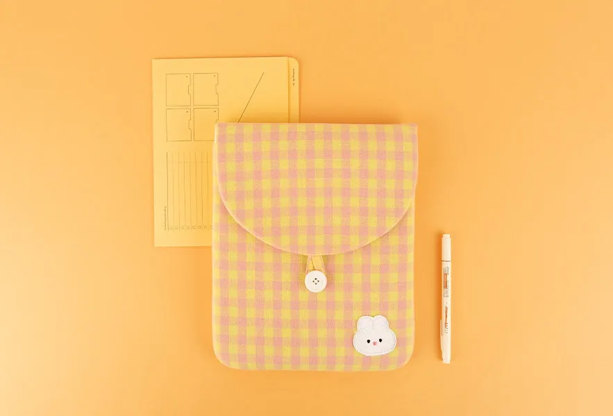 Cute Rabbit Bear Casual Checkered iPad Laptop Sleeves Cases Pouches Protective Covers Purses Handbags Square Cushion Designer School Collage Office Lightweight