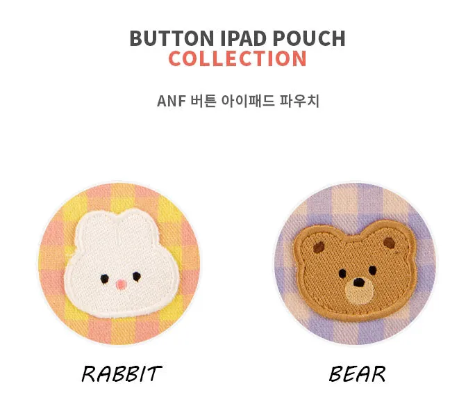 Cute Rabbit Bear Casual Checkered iPad Laptop Sleeves Cases Pouches Protective Covers Purses Handbags Square Cushion Designer School Collage Office Lightweight