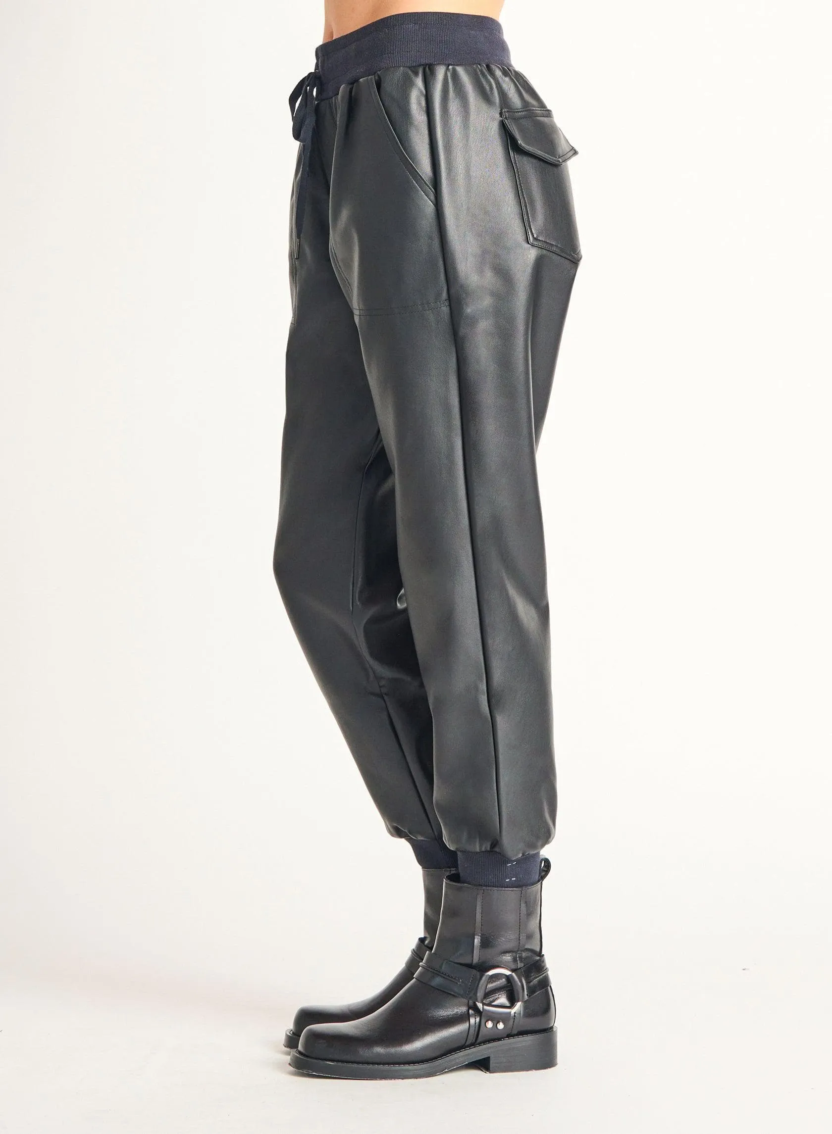 Faux Leather Pocket Joggers