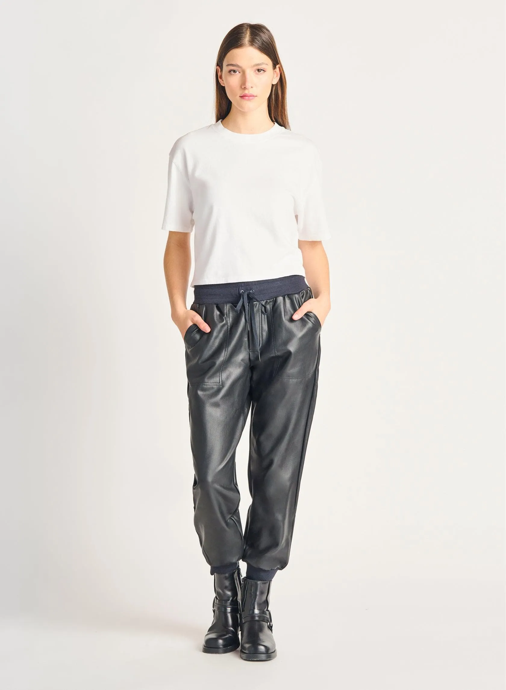 Faux Leather Pocket Joggers