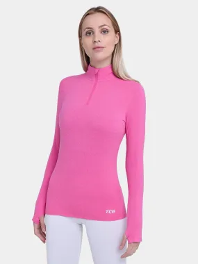 Fusion Half Zip Running Top For Women With Thumbholes & Back Zip Pocket