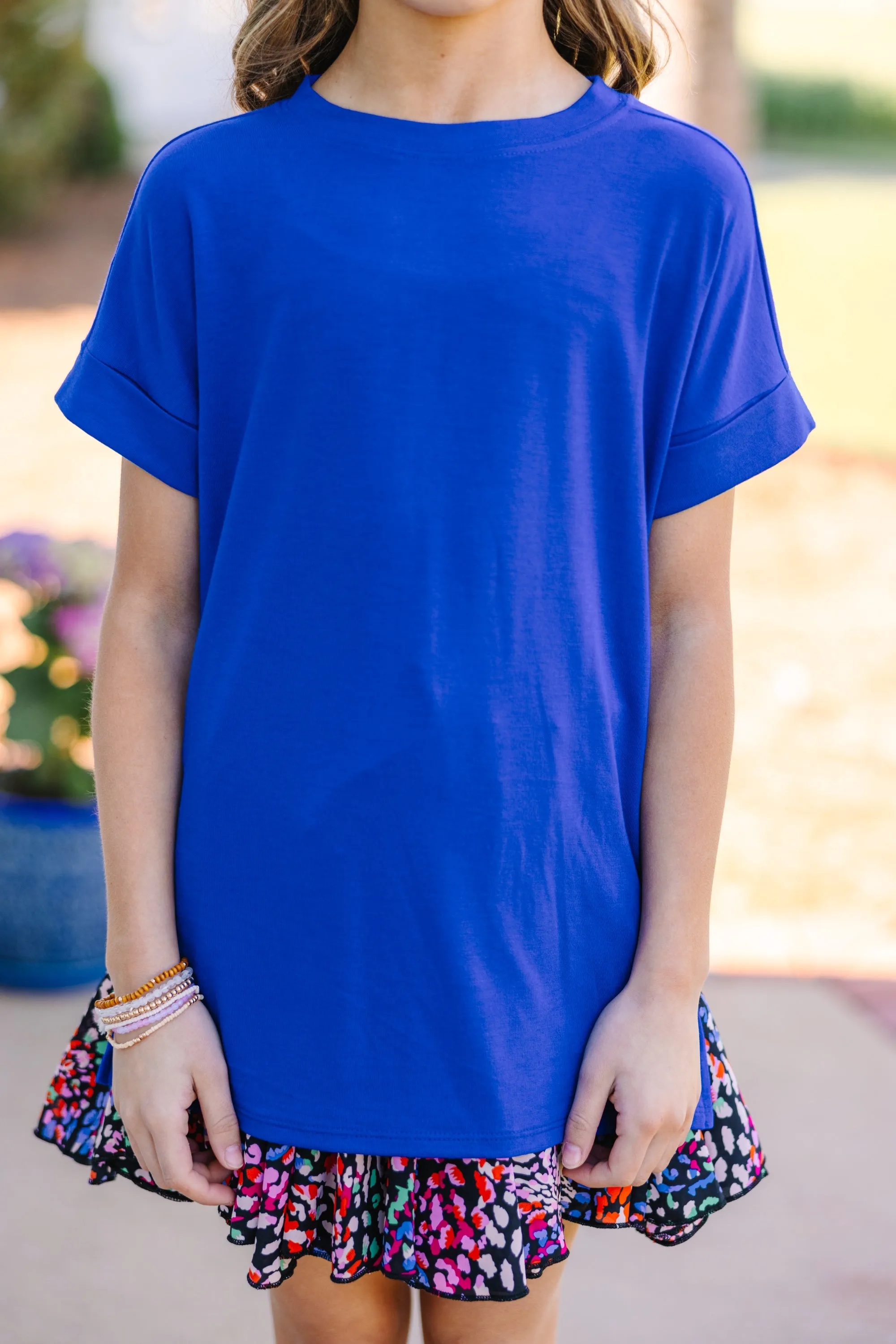 Girls: Make Your Life Easy Bright Blue Crew Neck Top