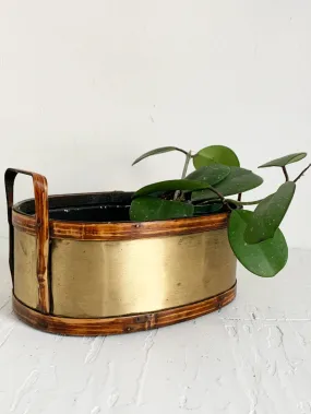 Gold Painted Rattan Oval Planter