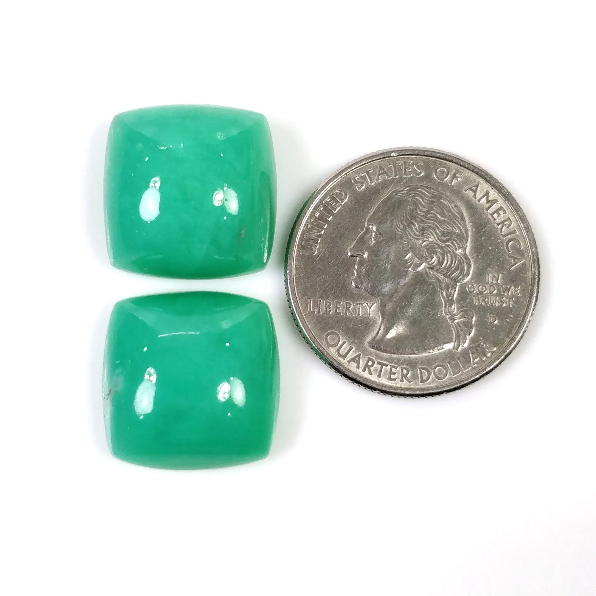 GREEN CHRYSOPRASE Gemstone Cabochon : 40.20cts Natural Untreated Unheated Chrysoprase Cushion Shape 17mm Pair