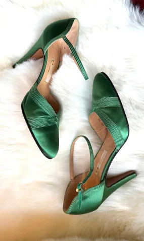 GUCCI 70s Green Satin Ankle Strap Shoes  Size 35 - 5