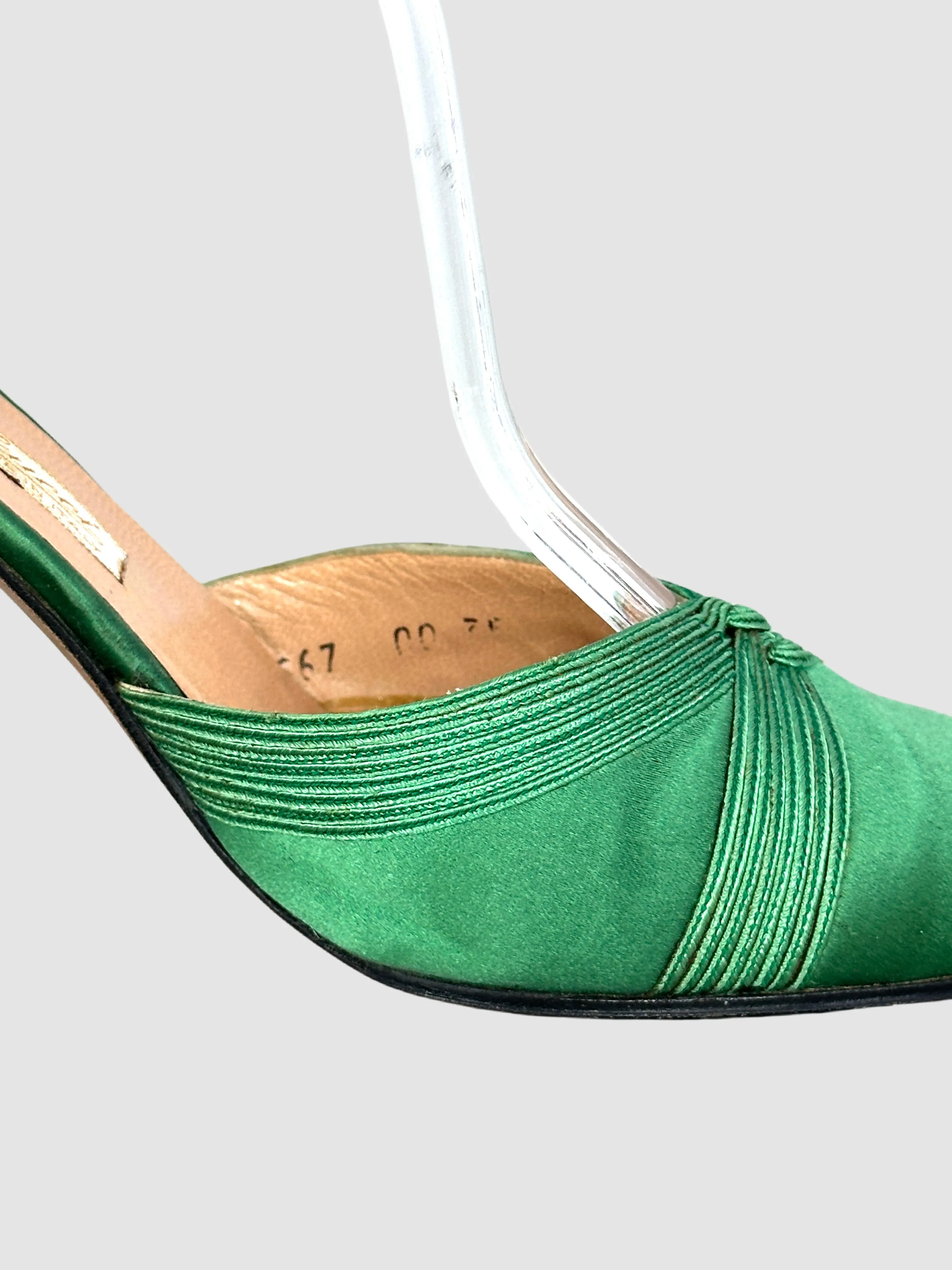 GUCCI 70s Green Satin Ankle Strap Shoes  Size 35 - 5