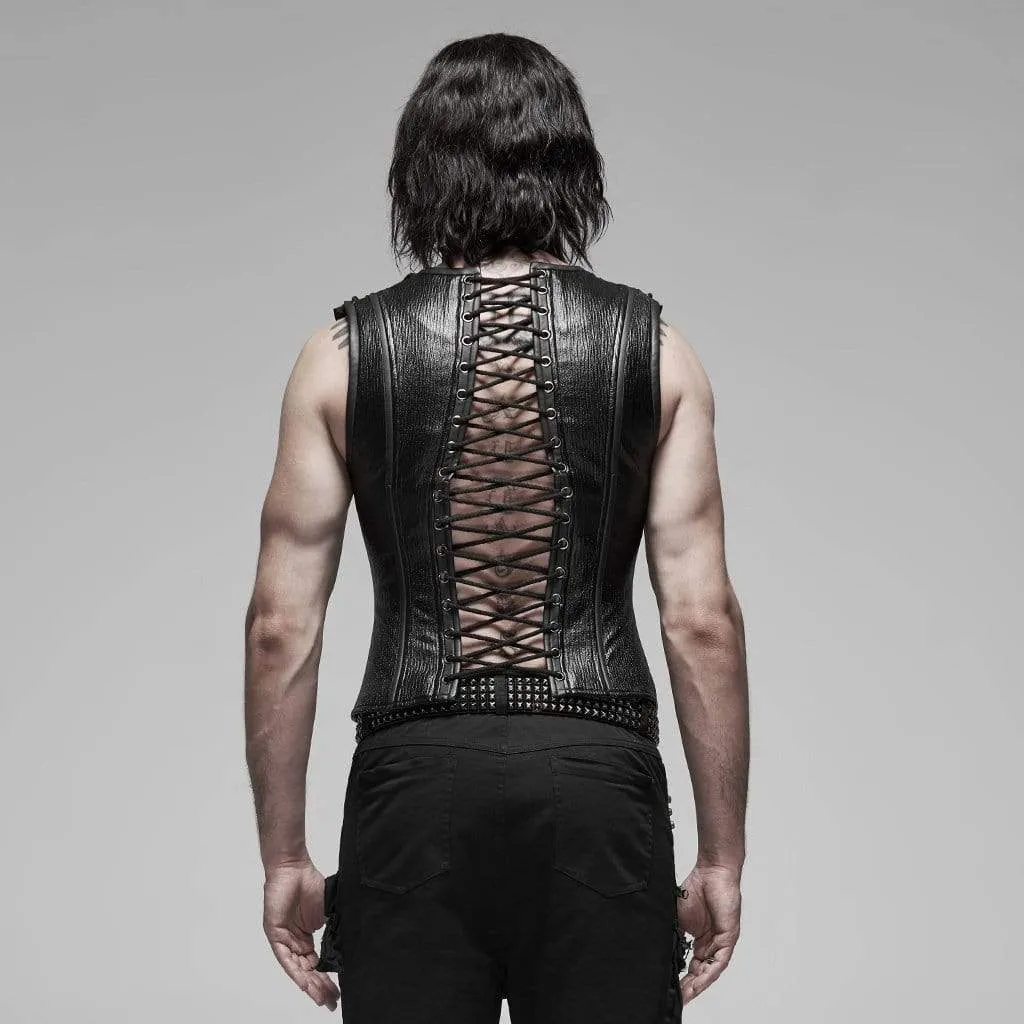 Men's Punk Lace-up Faux Leather Shapewear Vests