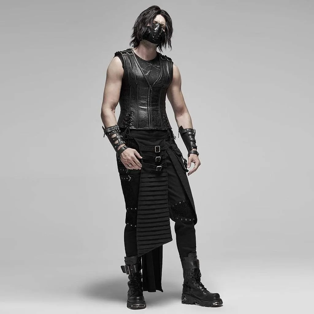 Men's Punk Lace-up Faux Leather Shapewear Vests