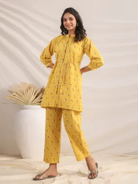 Mustard Cotton Bandhani A-Line Co-Ord Set