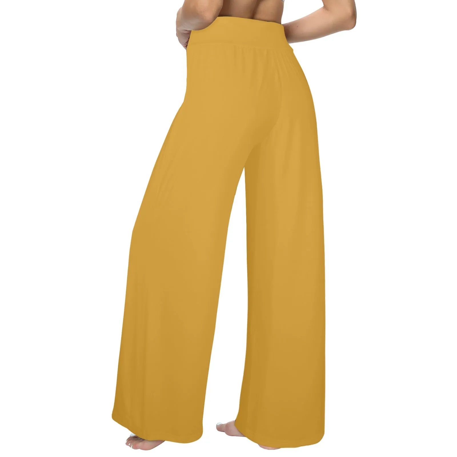 mustard print solid Women's Wide Leg Lounge Pants (Model L77)