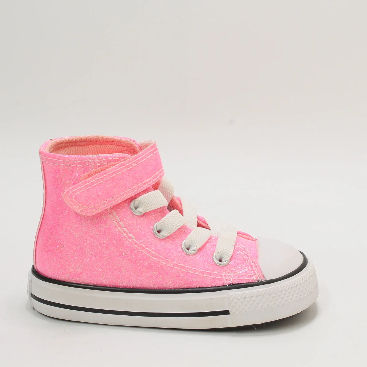 Odd Sizes - Kids Converse All Star Hi 1vlace Pink Glitter Sun Ray White  - UK Sizes Right 5 Infant/Left 6 Infant