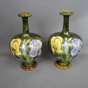 Pair Of Tube Lined Vases Antique Victorian c1900