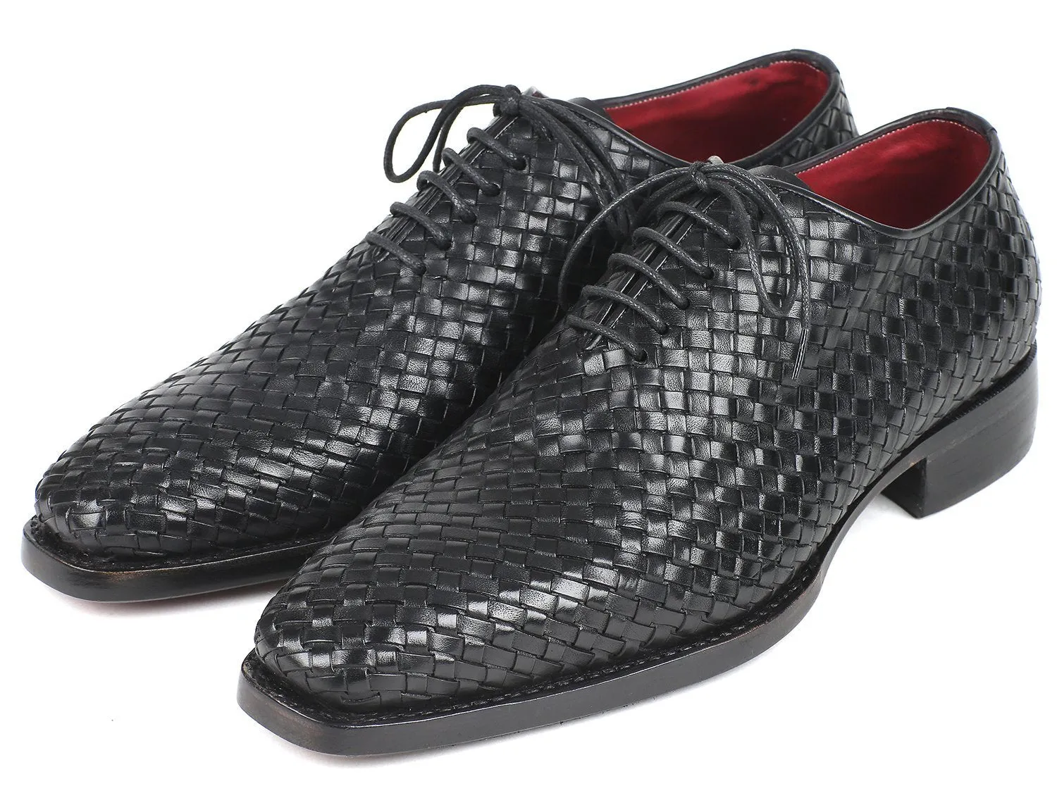 Paul Parkman Men's Black Woven Leather Oxfords (ID#044WN86)