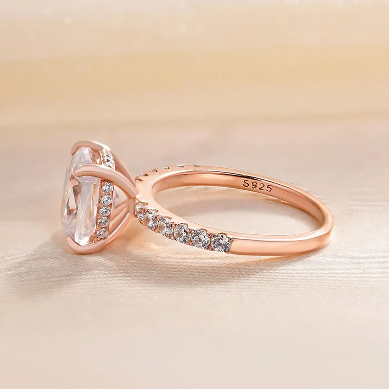 Rose Gold Solitaire Cushion Cut Engagement Ring in Sterling Silver