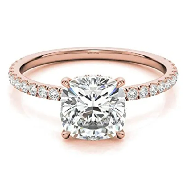 Rose Gold Solitaire Cushion Cut Engagement Ring in Sterling Silver