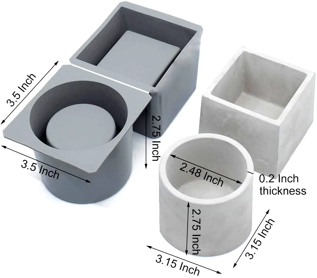 Round Square Cement Succulent Plant holder Silicone Moulds-concrete planters