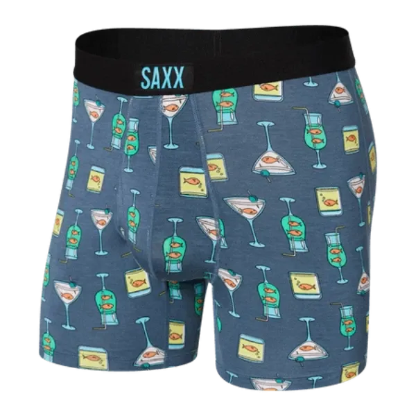 SAXX Men's Ultra Boxer Brief Underwear - Nautical Nightcap Blue