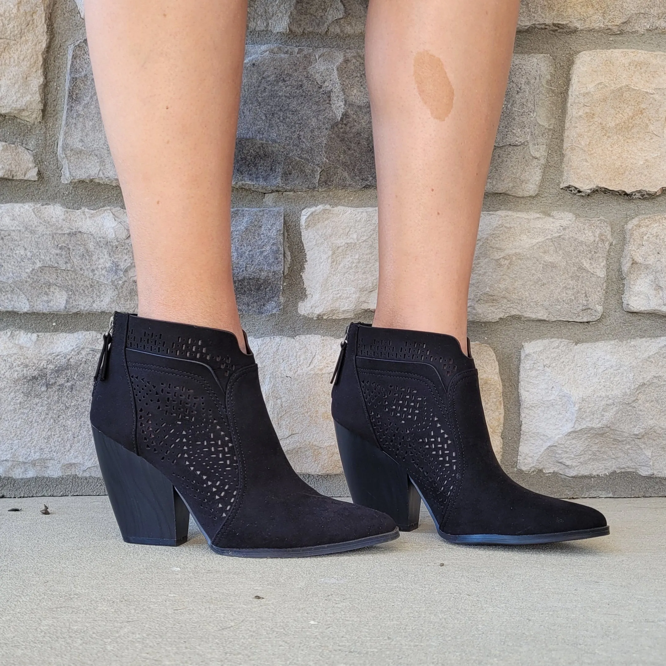 Stanley Black Suede Perforated Bootie